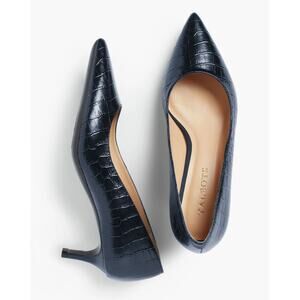 Talbots NWOB Erica Black Genuine Leather Croc Print Point Toe Kitten Heels 10.5